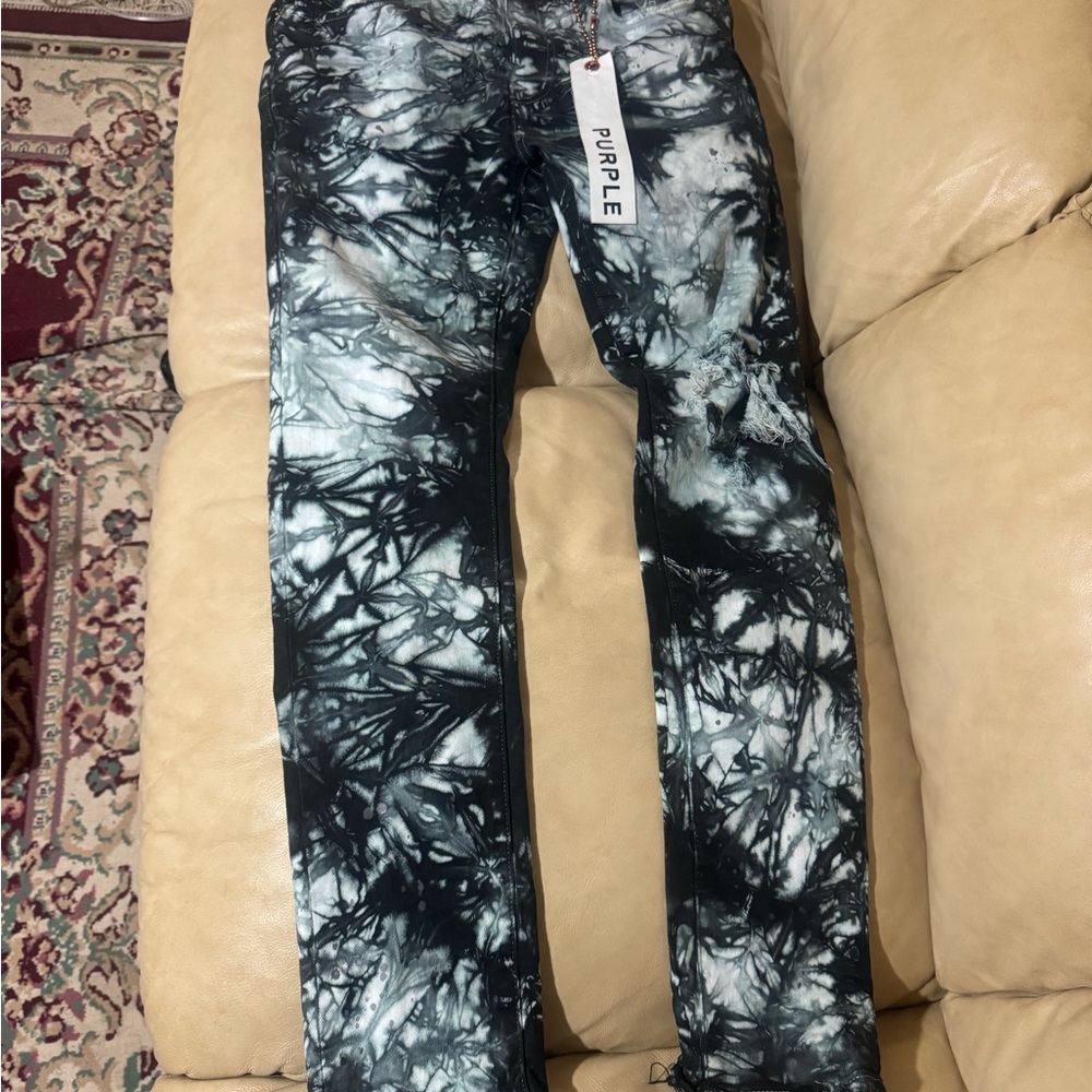 Purple Black and White Tie-Dye Slim Straight Jeans